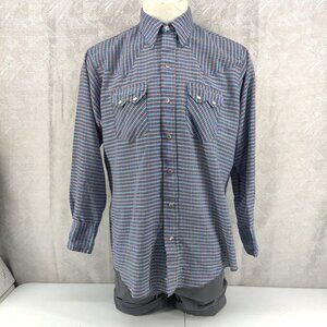 Vintage Dee Cee Shirt Men 16.5 Blue Plaid Pearl Snap Western Cowboy Sawtooth